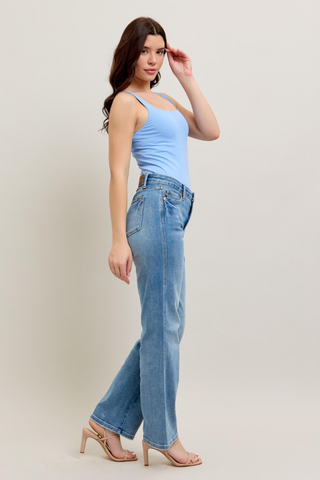 Judy Blue Mid Rise Tummy Control Vintage Wash Straight Leg Jeans 88943REG