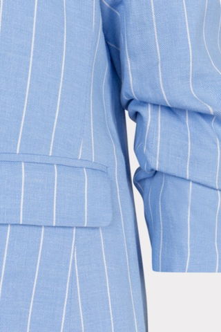 EsQualo SP2628002 Striped Linen Blazer  Close-up of a blue pinstripe fabric with a pocket detail.