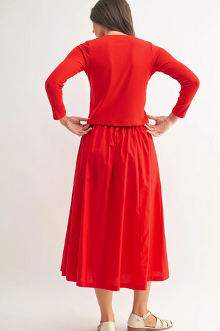 Mono B Spring Breeze Cardigan & Skirt Set - Glazed Cherry