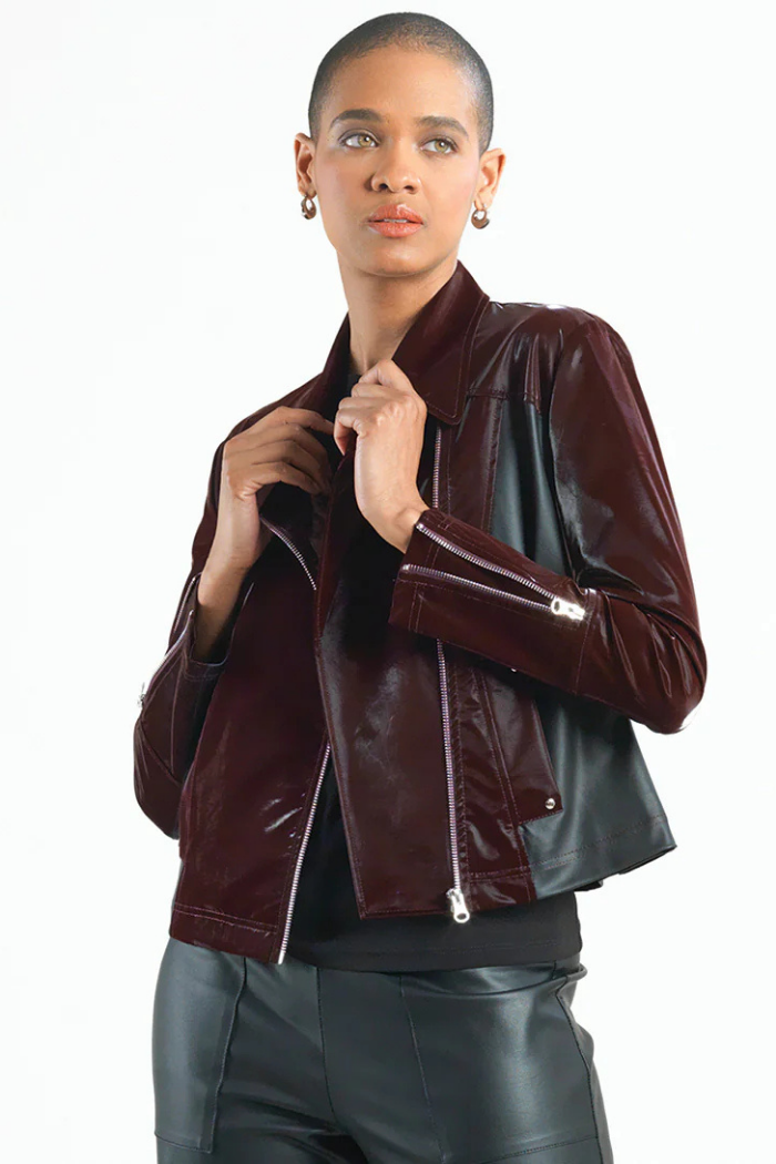 Clara Sunwoo Liquid Leather ™ Panel Zip Cuff Pocket Jacket - Mulberry JK225H