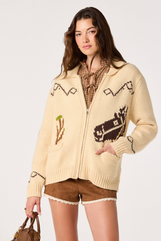 Ivy Western Intarsia Zip Cardigan ASTR ACT19551