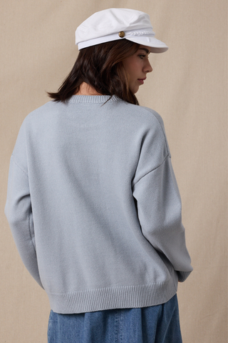 Wishlist Crab Drop Shoulder Sweater Medium Blue/White WL25-11721