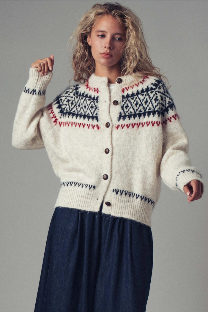 Urban Daizy Fair Isle Nordic Toggle Knit Cardigan - Ivory UD23971