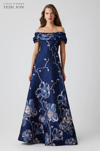 Teri Jon 246007 Off The Shoulder Floral Border Gown