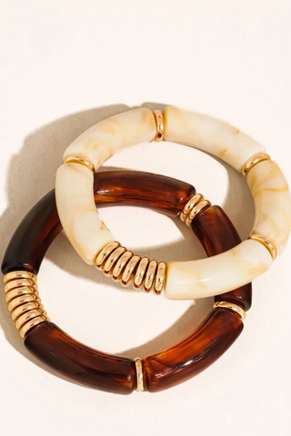 Flânerie Cove 18K Gold Non-Tarnish Chunky Resin Bangle Set