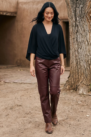 Bracelet Sleeve Drape Front Crossover Top - Black Karen Kane 3L25021 Black