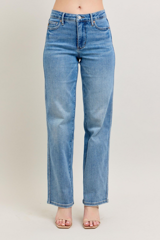 Judy Blue Mid Rise Tummy Control Vintage Wash Straight Leg Jeans 88943REG