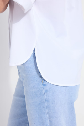 Lysse 21-3836-M4 Corinna Oversized Cropped Shirt  White blouse and light blue jeans on a plain background