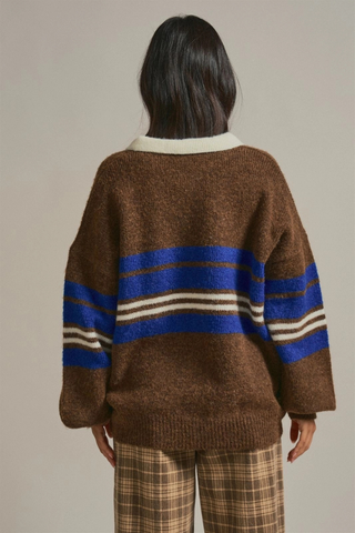 Striped Rugby Polo Sweater with Contrast Collar Urban Daizy UDSW0379