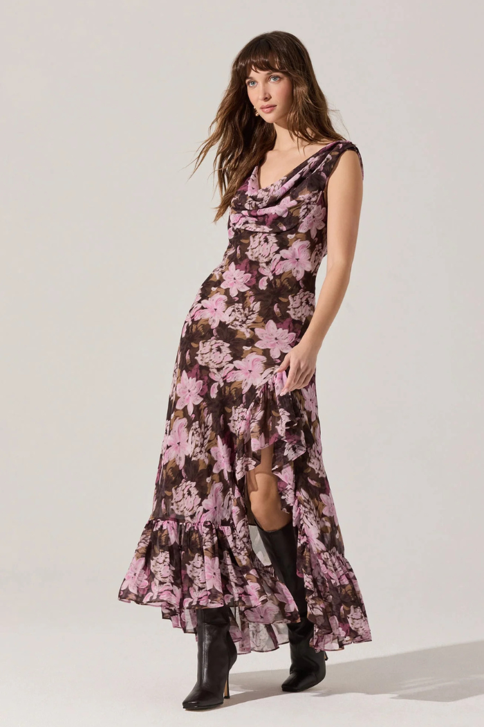 ASTR Cecilia Floral Cowl Neck Maxi Dress ACDR102358