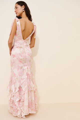 Lulus Tinsley Tie Strap Ruffle Maxi Dress WS-N25DR0938