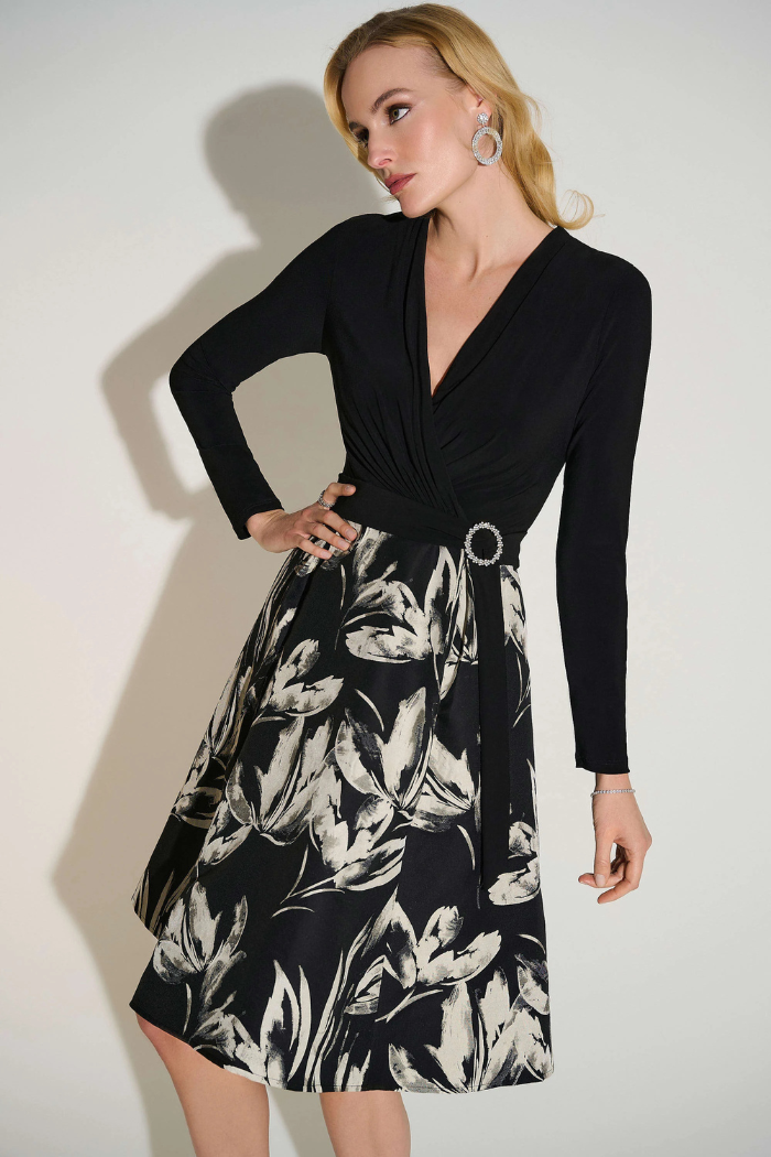 Ribkoff Signature | Silky Knit &amp; Jacquard Floral Fit and Flare Dress 253720