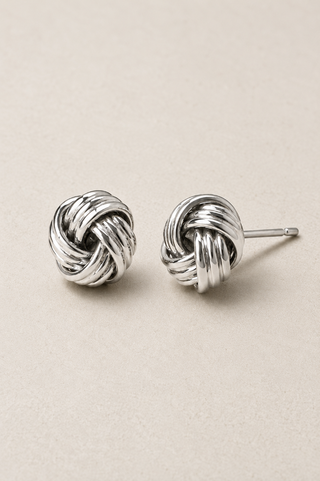 25756-E Silver Knot Stud Earrings