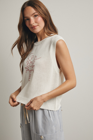 Wishlist Lobster Embroidered Sweater Vest WL25-11728 Cream/Red