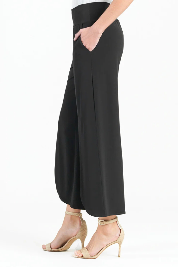 Wrinkle-Free Front Slit Petal Ankle Pants – Silky Soft Travel Knit (Black)