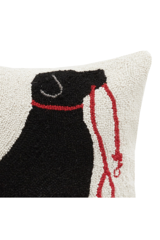 Hand-Hooked Black Labrador Wool Pillow – 16x16 Decorative Throw Pillow with Velvet Back
