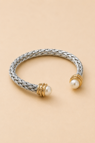 26244-B Two-Tone Pearl Woven Cuff Bracelet
