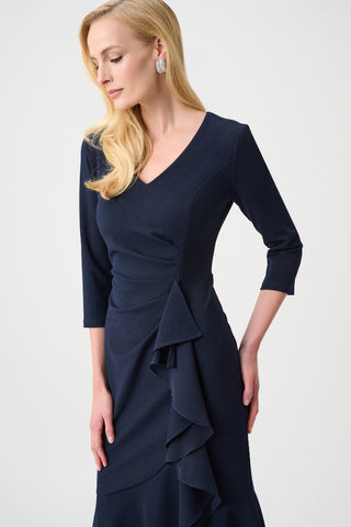 Scuba Crepe and Chiffon Ruffled Trumpet Gown - Midnight Blue Ribkoff 263741
