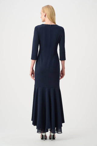 Scuba Crepe and Chiffon Ruffled Trumpet Gown - Midnight Blue Ribkoff 263741