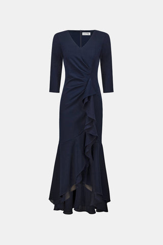 Scuba Crepe and Chiffon Ruffled Trumpet Gown - Midnight Blue Ribkoff 263741