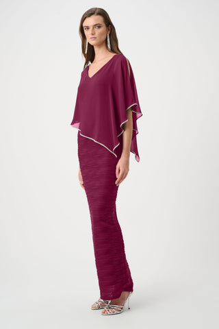 Sparkle Cascade Gown with Chiffon Poncho Overlay - Berry Ribkoff 263748
