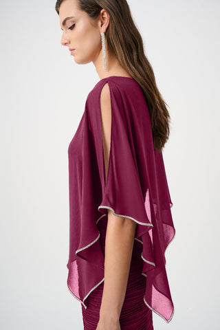 Sparkle Cascade Gown with Chiffon Poncho Overlay - Berry Ribkoff 263748