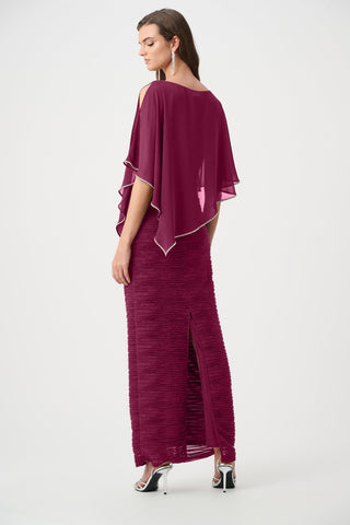 Sparkle Cascade Gown with Chiffon Poncho Overlay - Berry Ribkoff 263748