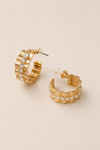 26539-E Crystal Scalloped Hoop Earrings