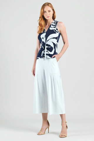 Clara Sunwoo Abstract V-Neck Front Tie Sleeveless Soft Knit Top T49P29