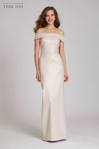 Teri Jon Jacquard Off The Shoulder Column Gown 47240