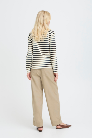 Person wearing a striped shirt and beige pants on a white background b. young BYSaima Boatneck T-Shirt 