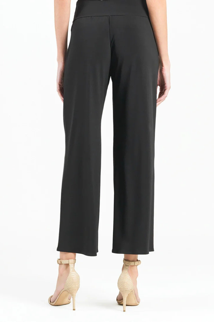 Wrinkle-Free Front Slit Petal Ankle Pants – Silky Soft Travel Knit (Black)