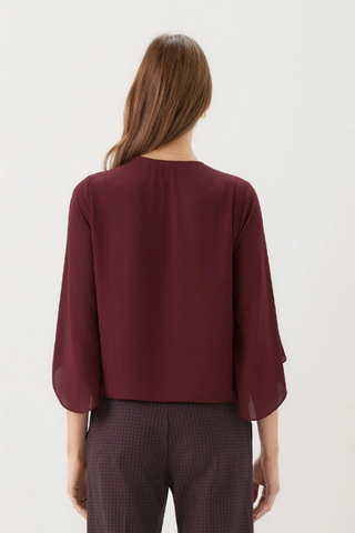 Bracelet Sleeve Drape Front Crossover Top - Wine Karen Kane 3L25021 Wine