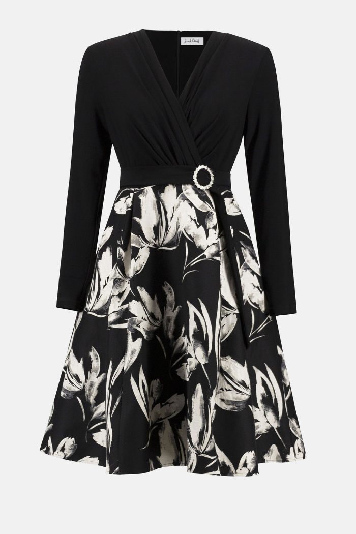 Ribkoff Signature | Silky Knit &amp; Jacquard Floral Fit and Flare Dress 253720