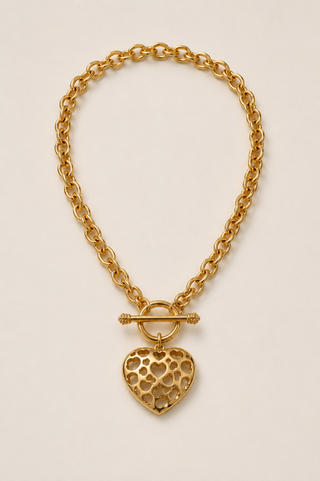 27023-N Gold Filigree Heart Toggle Necklace