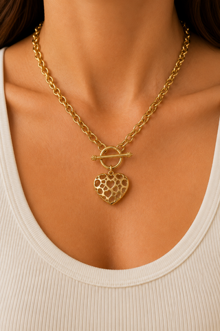 27023-N Gold Filigree Heart Toggle Necklace