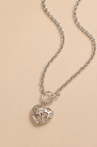 27024-N Silver Filigree Heart Toggle Necklace