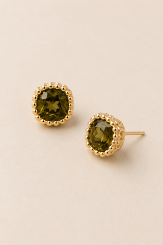 27290-E Olive Beaded Crystal Stud Earrings