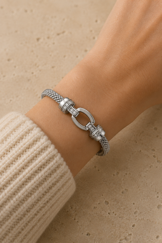 27503-B Crystal Buckle Mesh Bracelet