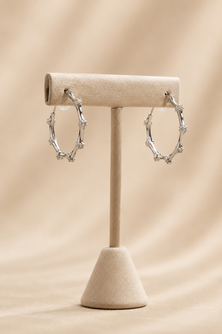27533-E Crystal Beaded Silver Hoop Earrings