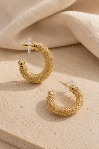27534-E Gold Mesh Hoop Earrings