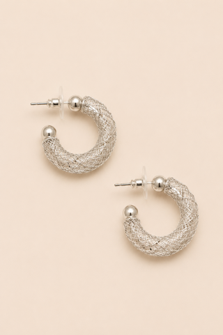 27535-E Silver Mesh Hoop Earrings
