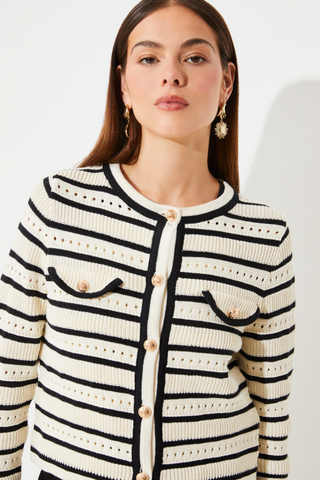 Suncoo Ganeo Open Work Striped Cardigan