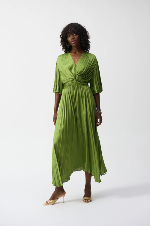 【AMERI】SOFIA PLEATS DRESS Pleated Satin Midi Dress | Joseph Ribkoff Spring & Summer