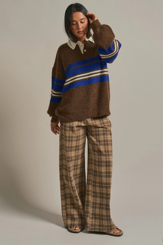 Striped Rugby Polo Sweater with Contrast Collar Urban Daizy UDSW0379