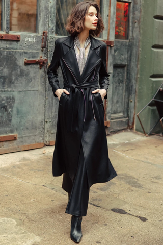 Liquid Leather Zip Front Trench Coat - Black Clara Sunwoo RCLR