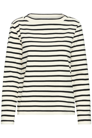 Black and white striped long-sleeve shirt on a white background b. young BYSaima Boatneck T-Shirt 