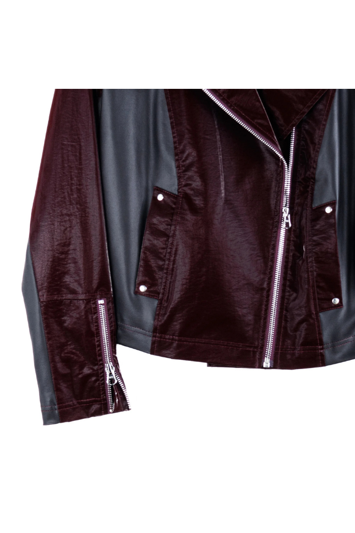 Clara Sunwoo Liquid Leather ™ Panel Zip Cuff Pocket Jacket - Mulberry JK225H