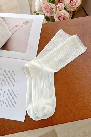 Seamless Striped Jacquard Ruffled Crew Socks Dipped Shop 8CK8FSO04-3#