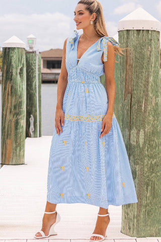 Strut & Bolt Lemon Embroidery Bow Strap Detail Stripe Midi Dress SSB-D-10504-JK-3